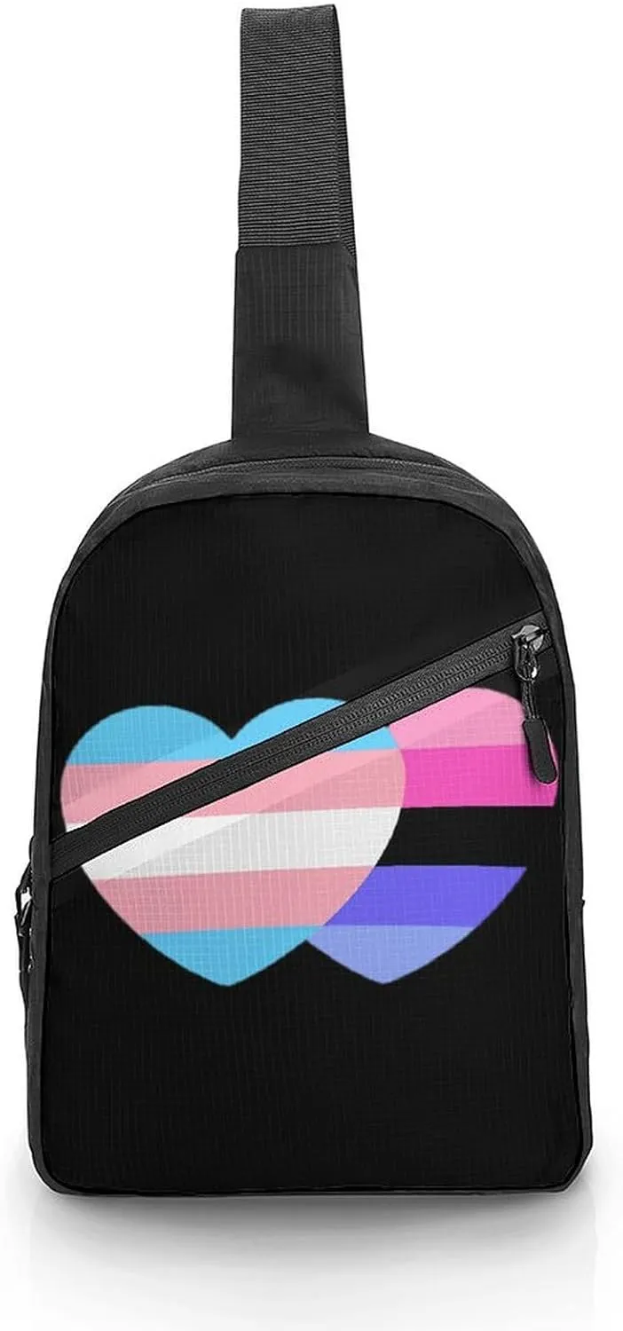 Transgender Polysexual Polyromantic Proud Heart Foldable Crossbody Sling Bags Shoulder Backpack Chest DayPack Handbag