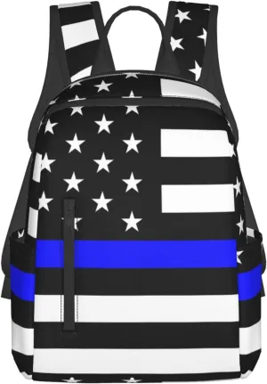 Travel Laptop Backpack Business American Thin Blue Line police Flag College Computer Bag Gift for Men & Women