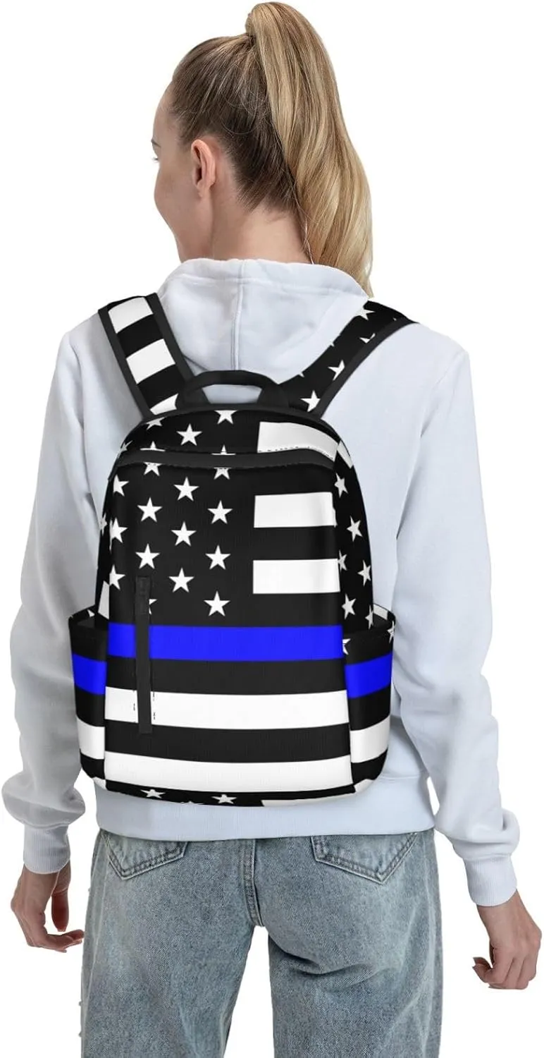 Travel Laptop Backpack Business American Thin Blue Line police Flag College Computer Bag Gift for Men & Women