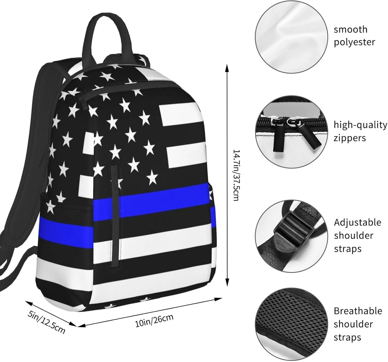Travel Laptop Backpack Business American Thin Blue Line police Flag College Computer Bag Gift for Men & Women