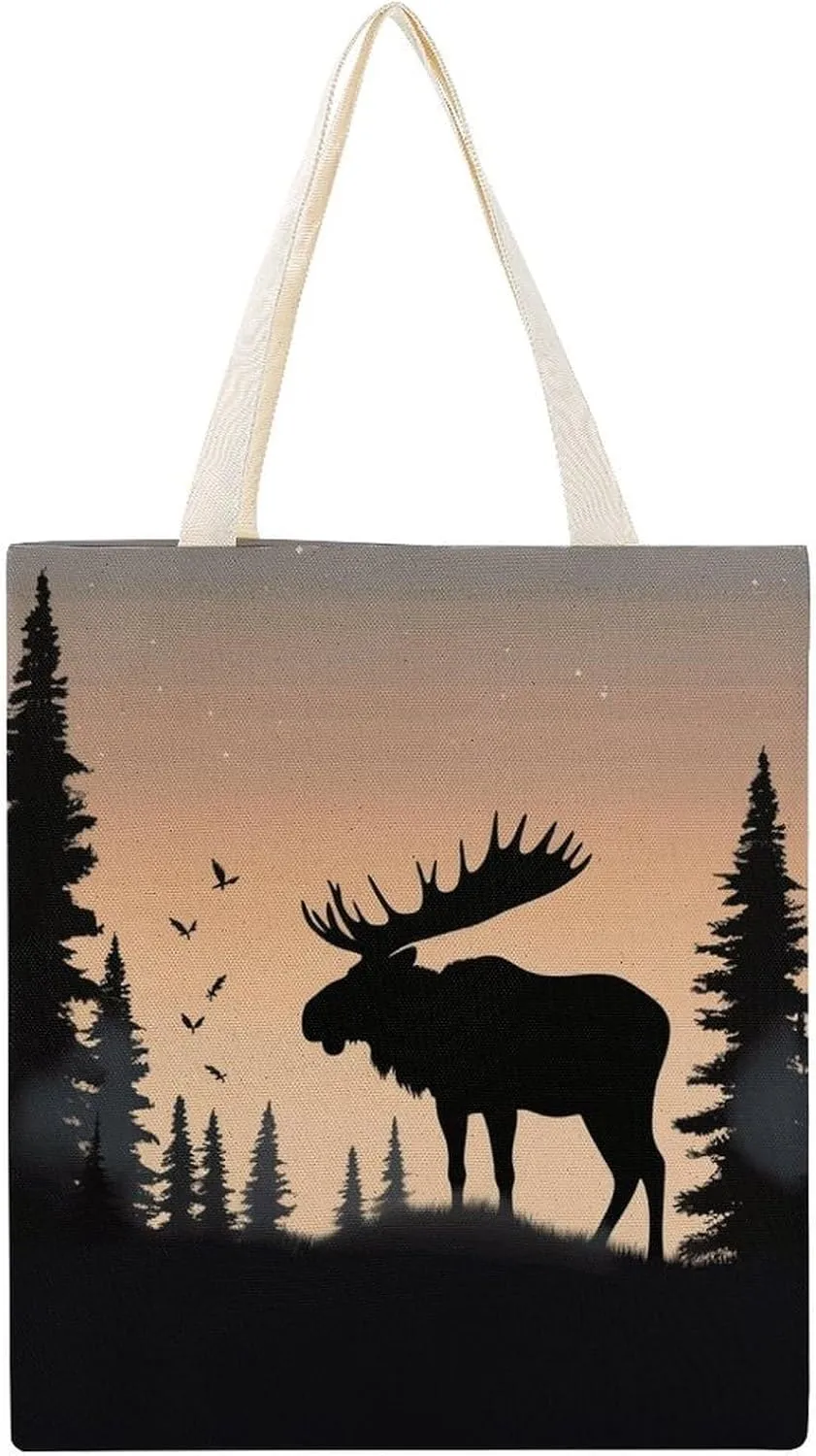 Travel Tote Bags for Women,beach Tote Bag,Moose Mountain Pine Tree Wilderness Printed Shoulder Handbag,suitable for Shopping,travel., 38x41cm