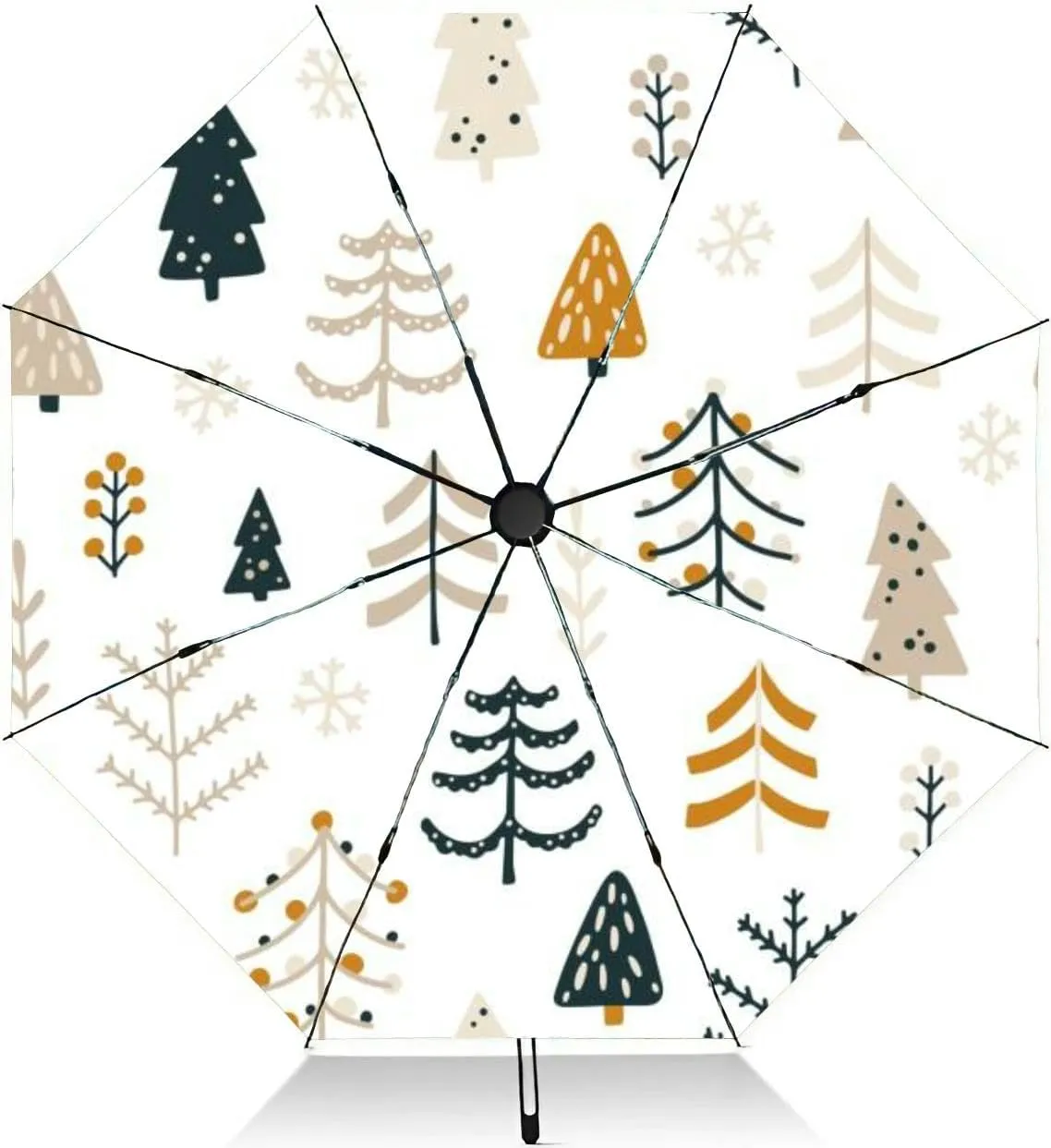 Travel Umbrella for Rain Windproof Forest different Christmas trees naive hand drawn simple scandinavian Automatic Cute Portable Compact Umbrella for Women Purse Backpack Car Black Sun UV Protection