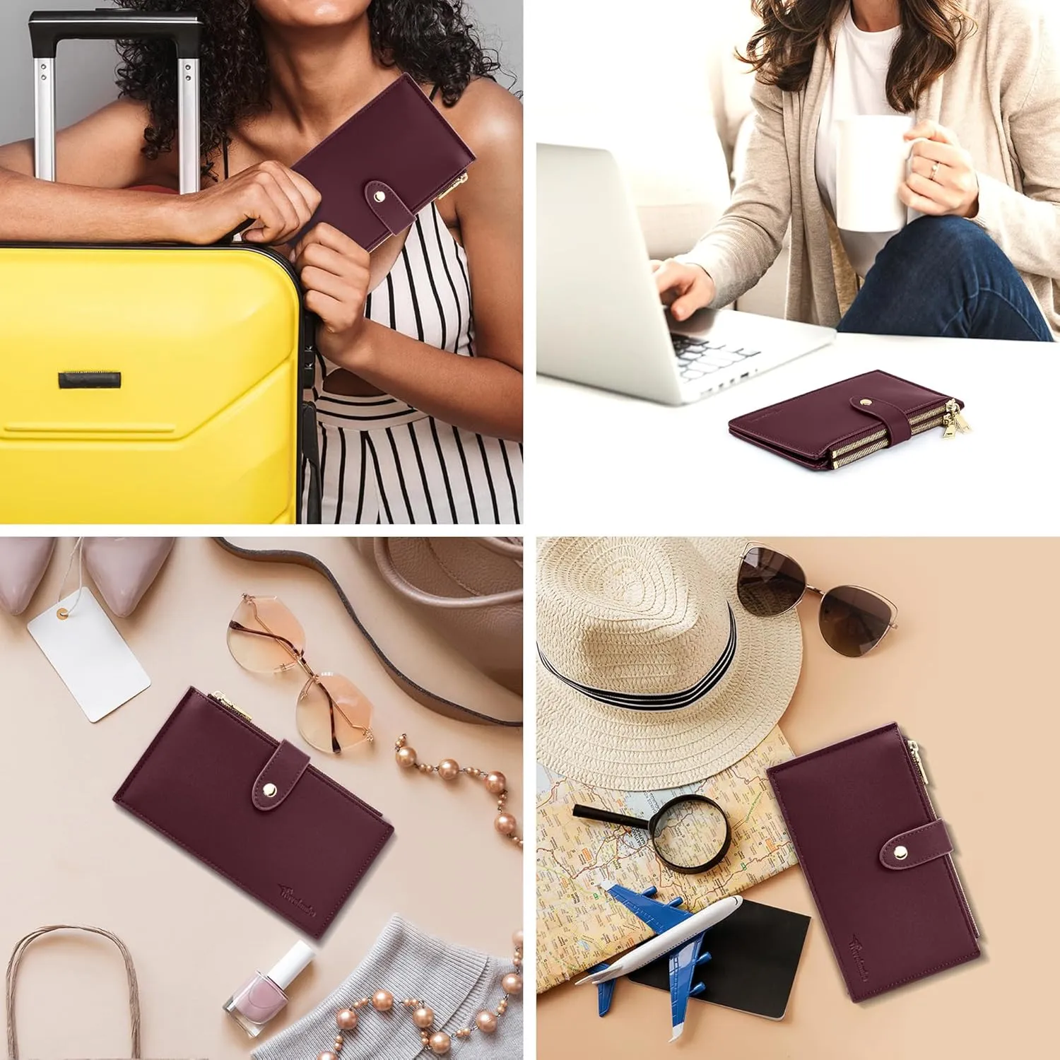 Travelambo Leather Wallets for Women Slim RFID Blocking Bifold Credit Card Holder Wallet