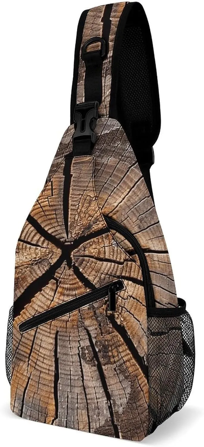 Tree Stump Wood Grain Crossbody Bags Mini Sling Bag Fanny Chest Bag Travel Daypack Sling Backpack for Men Women