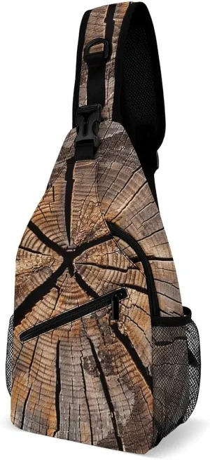 Tree Stump Wood Grain Crossbody Bags Mini Sling Bag Fanny Chest Bag Travel Daypack Sling Backpack for Men Women