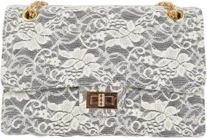TrendsBlue Elegant Lace Fabric Quilted Satchel Shoulder Bag Handbag