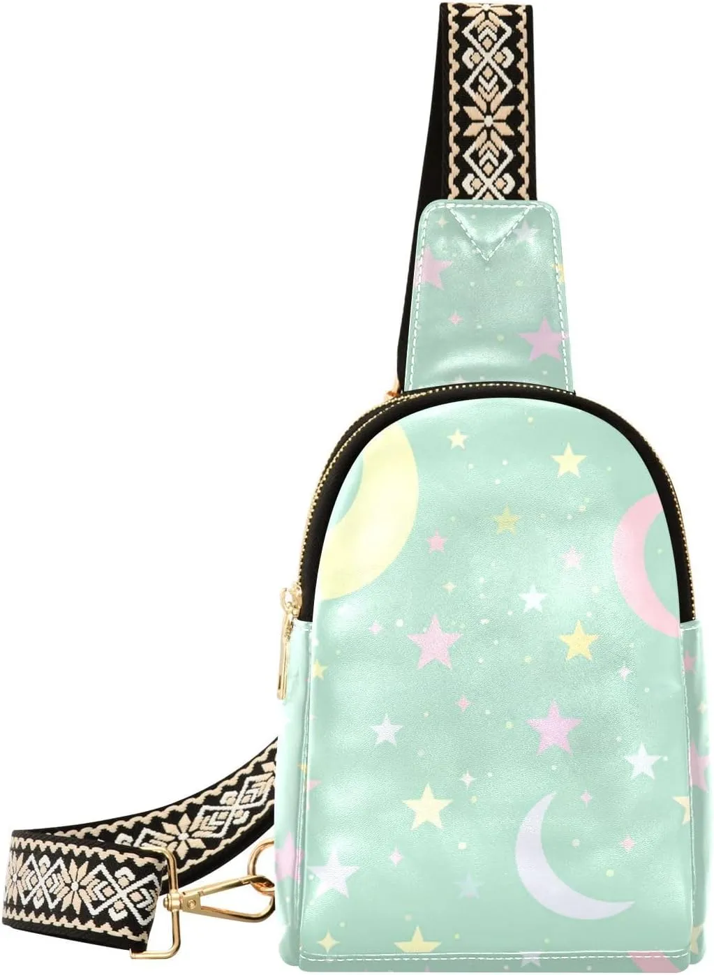 trendy Moon Star Green fanny pack men lightweight sling bag for men for travel
