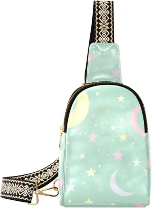 trendy Moon Star Green fanny pack men lightweight sling bag for men for travel