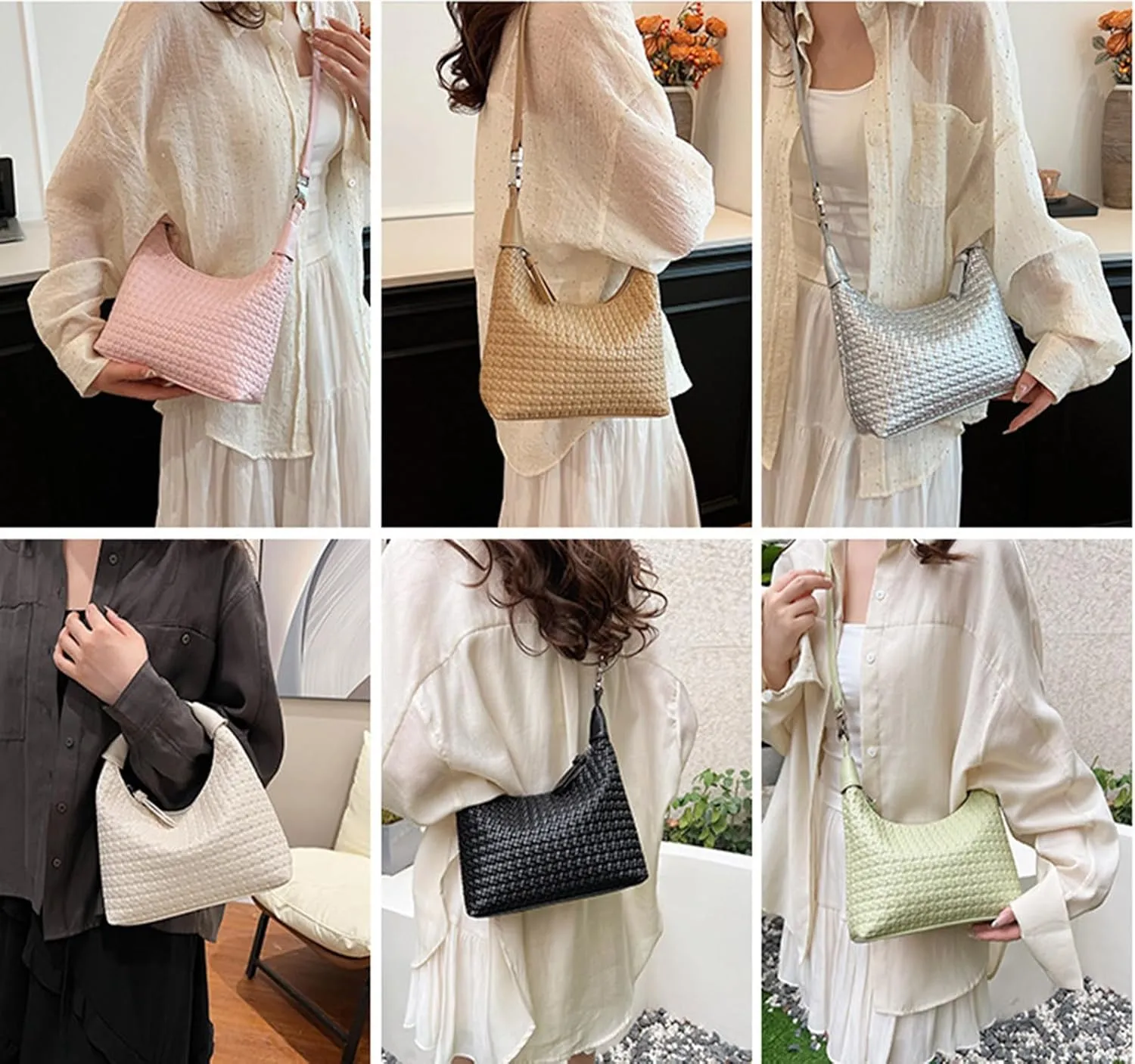 Trendy Shoulder Purses for Women PU Leather Woven Bag Hobo Tote Handbags Cute Crossbody Bags with Zipper Closure
