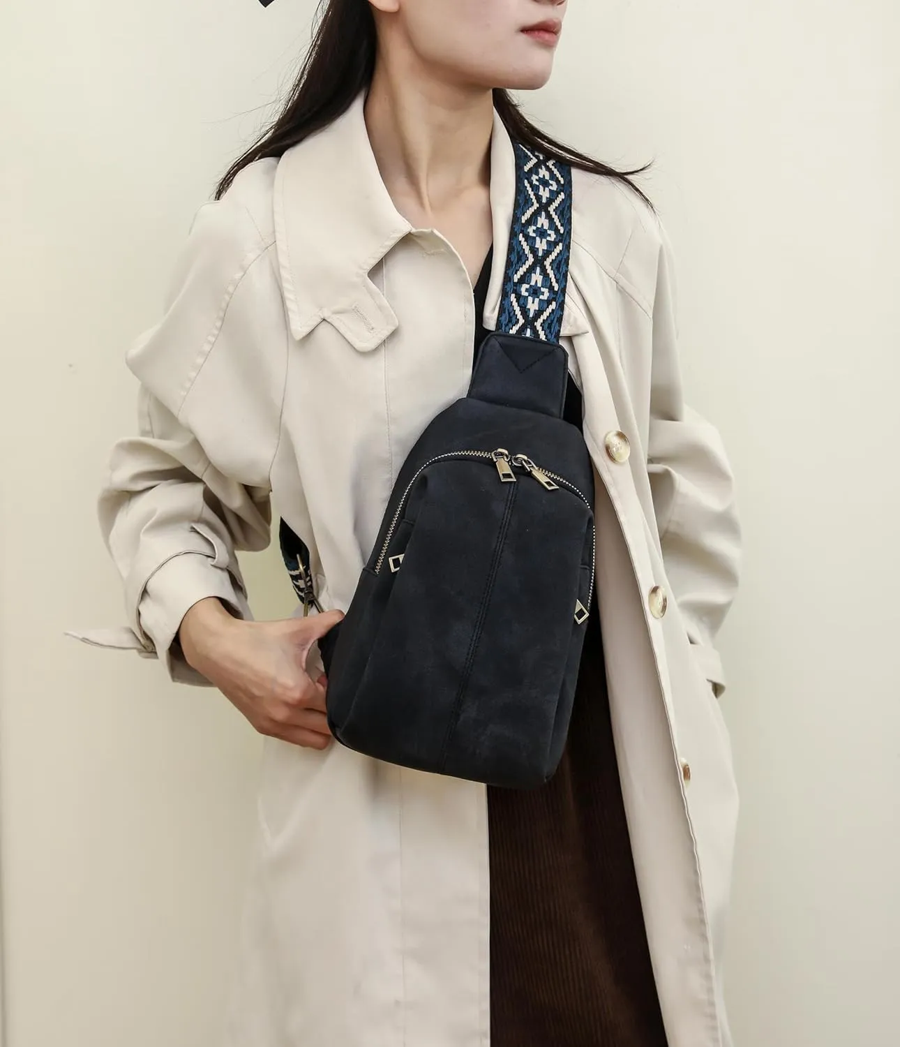 Trendy Sling Bag for Women Shoulder Cross body Bags Vegan Leather Chest Purse with Adjustable Strap