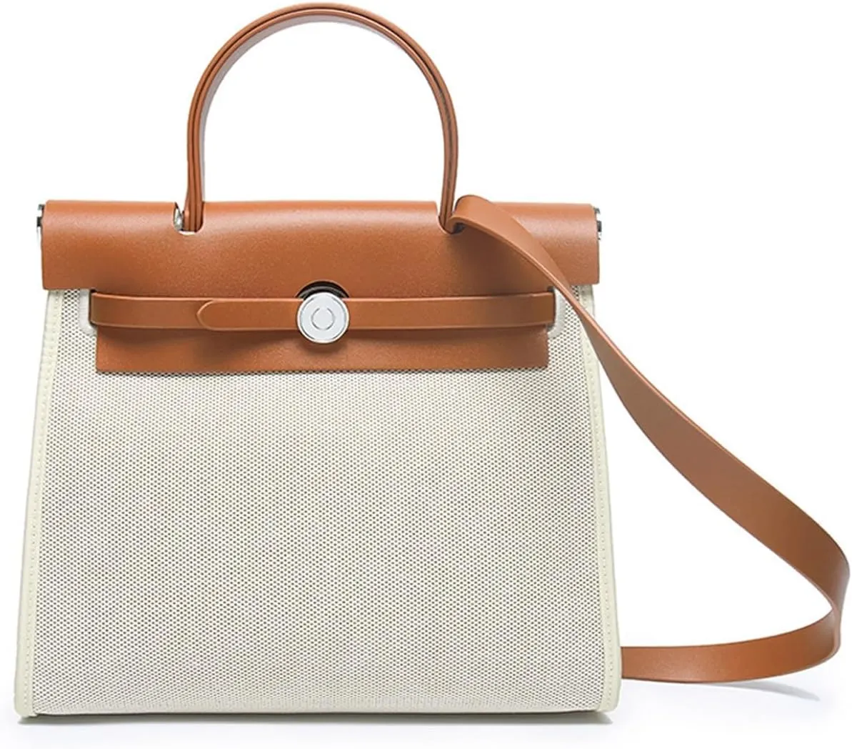 Trendy Top Handle Bags for Women,Classic Leather and Canvas Satchel small Purses Handbags Crossbody with Adjustable Strap