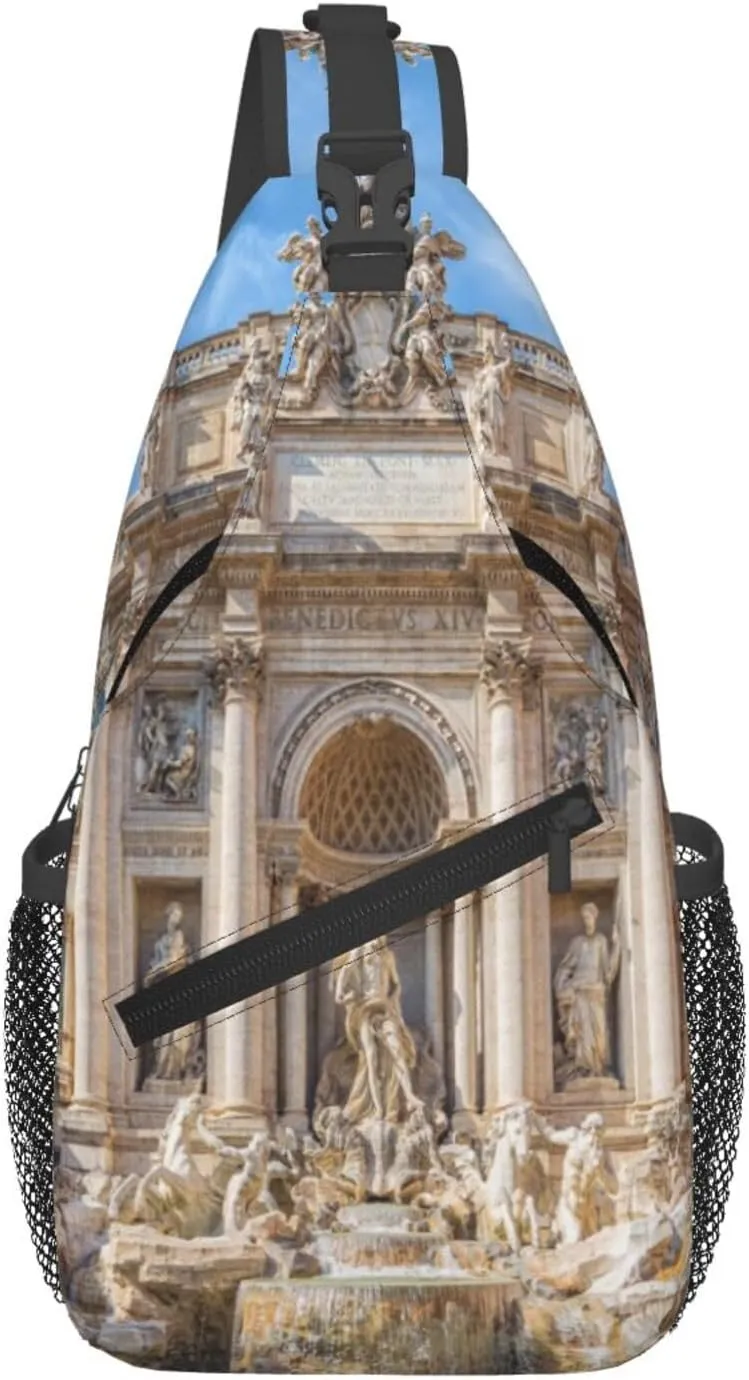Trevi Fountain Rome Italy Chest Crossbody Bag Lightweight Sling Backpack Unisex Chest Pack Shoulder Bag For Men Women