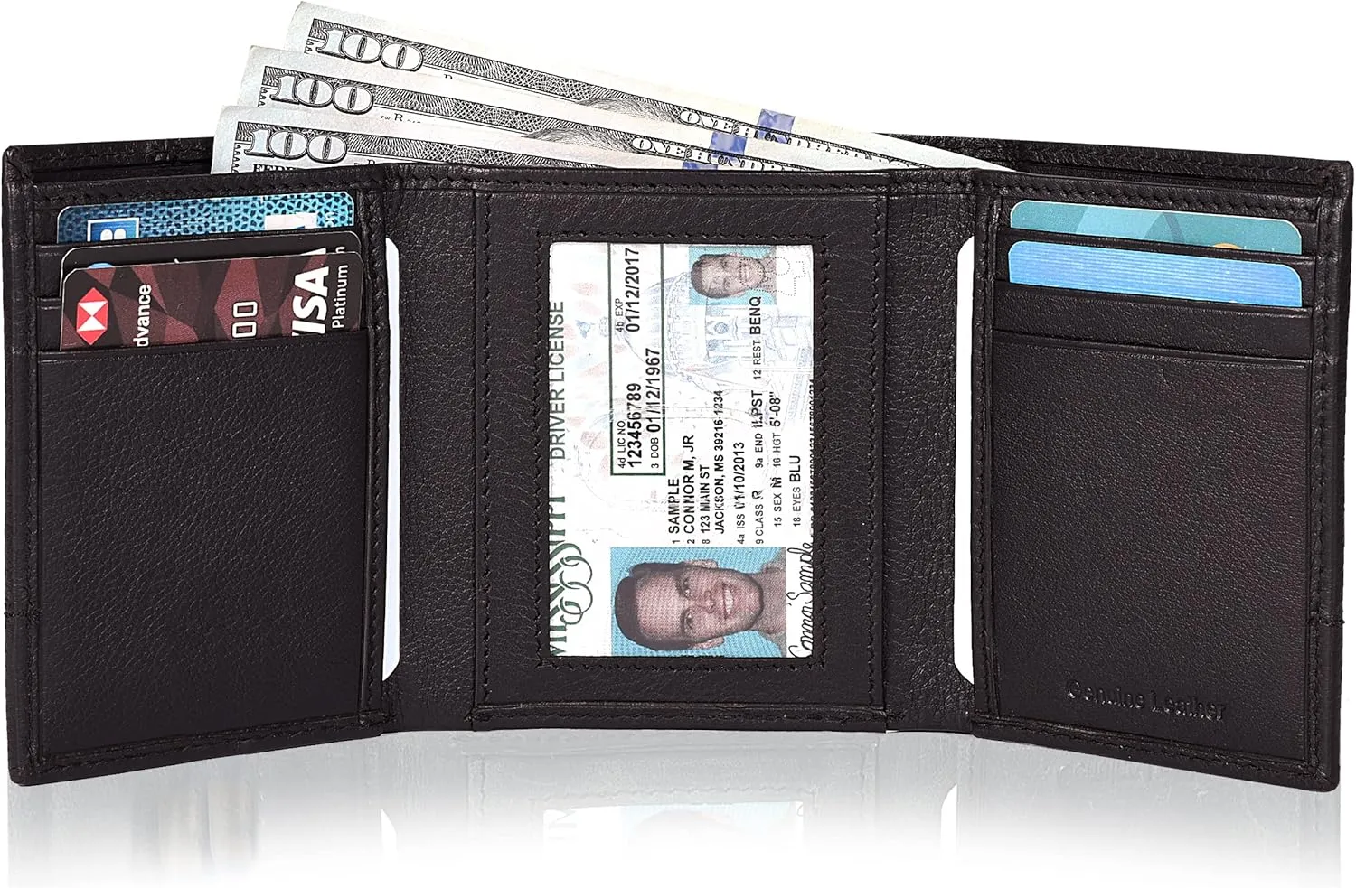 Tri fold Leather Wallet for Men with RFID | Slim Wallets for Men with 1 ID and 6 Credit card slots | Front Pocket Minimalist