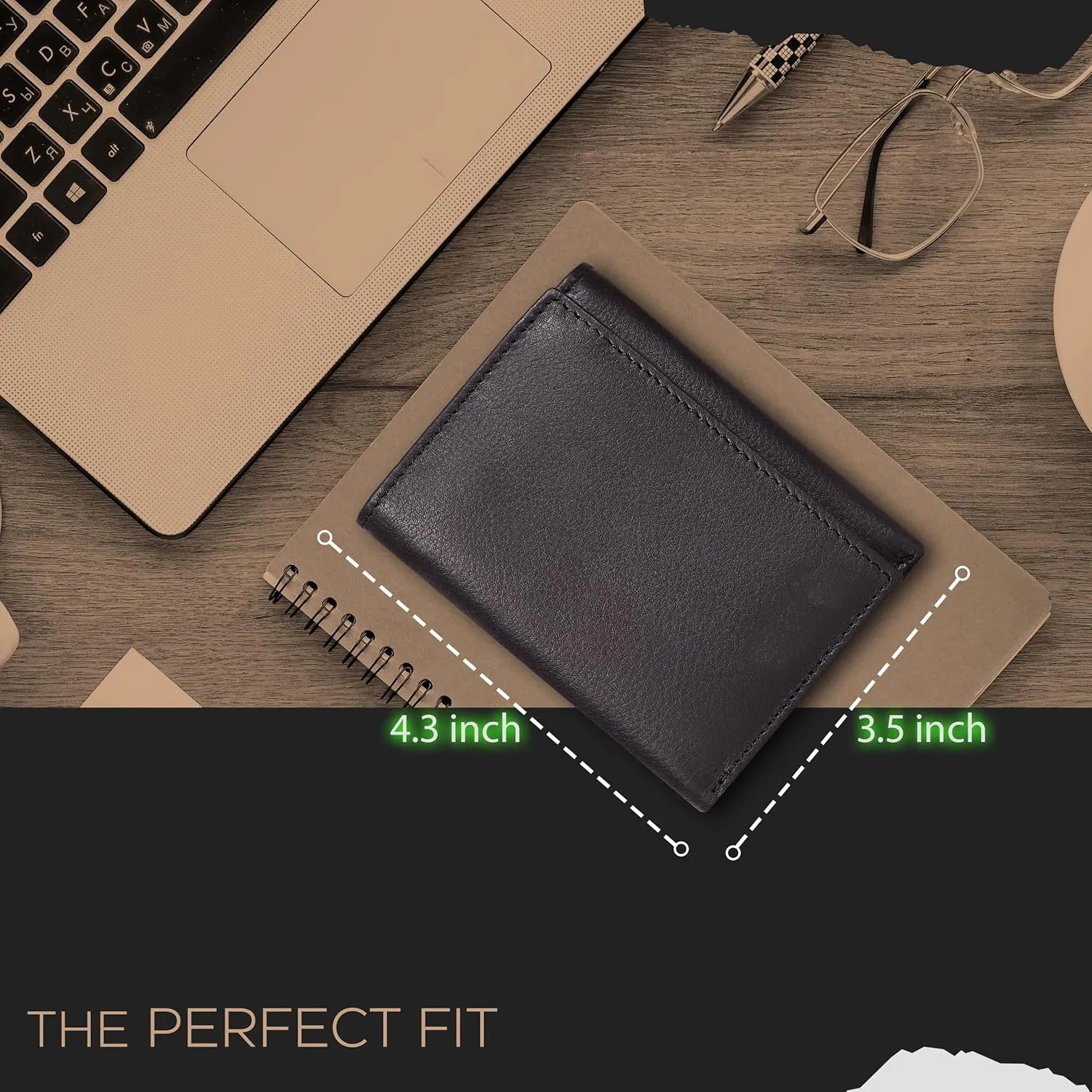 Tri fold Leather Wallet for Men with RFID | Slim Wallets for Men with 1 ID and 6 Credit card slots | Front Pocket Minimalist