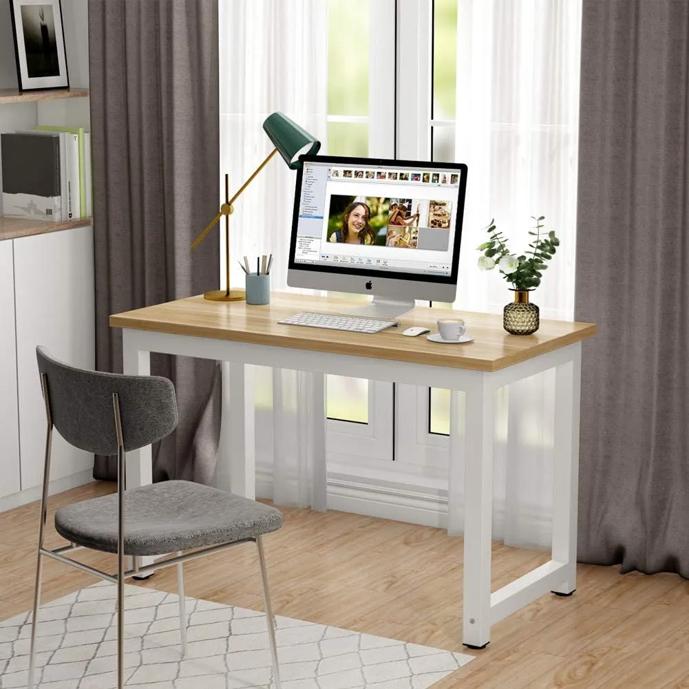 Tribesigns Computer Desk, 47 inch Modern Simple Office Desk Computer Table Study Writing Desk for Home Office, Light Walnut