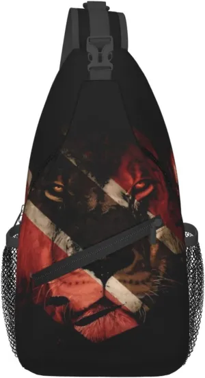 Trinidad Tobago Flag African Lion Crossbody Bag Cross Chest Bag Adjustable Sling Backpack Sports Gym Shoulder Bags Travel Cycling Daypack Diagonally Casual Rucksack