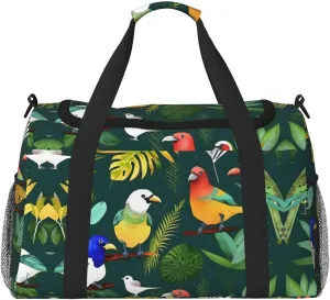 Tropical Birds and Plant Leaf print Large Canvas Travel Duffel Bag Weekender Bags for Women Overnight Bag Carry On Tote Bag