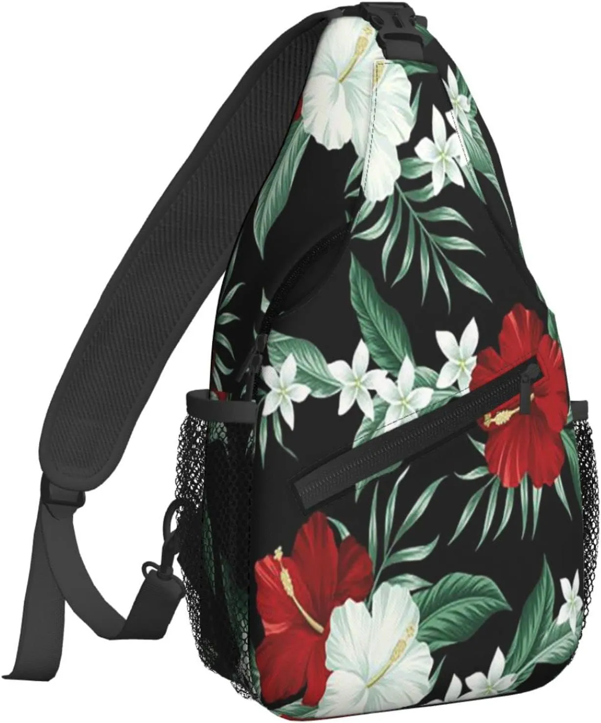 Tropical Hawaiian Hibiscus Crossbody Bags for Women Trendy Sling Backpack Men Chest Shoulder Bag Gym Cycling Travel Hiking Daypack
