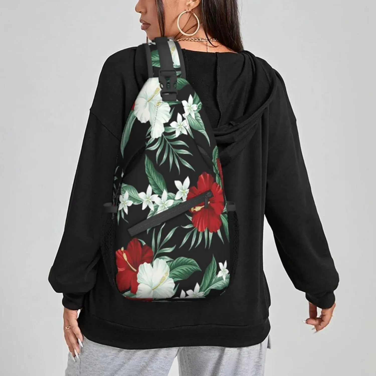 Tropical Hawaiian Hibiscus Crossbody Bags for Women Trendy Sling Backpack Men Chest Shoulder Bag Gym Cycling Travel Hiking Daypack