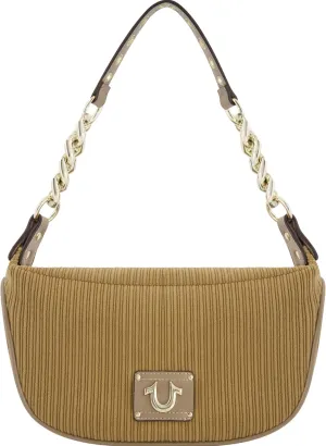 True Religion Women's Shoulder Bag Purse, Corduroy Hobo Handbag with Chain Strap