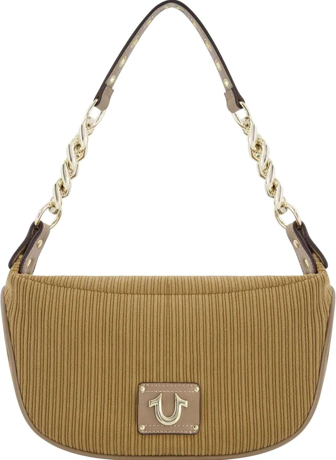 True Religion Women's Shoulder Bag Purse, Corduroy Hobo Handbag with Chain Strap