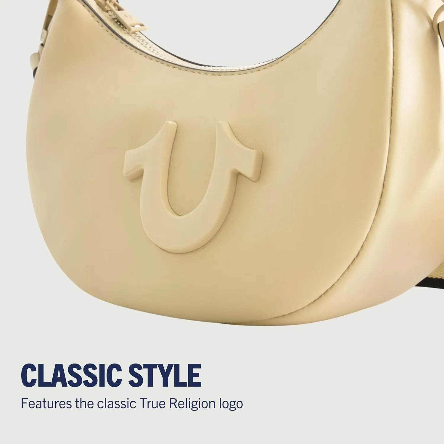 True Religion Women's Shoulder Bag Purse, Crescent Hobo Handbag with Adjustable Removable Strap and Horseshoe Logo
