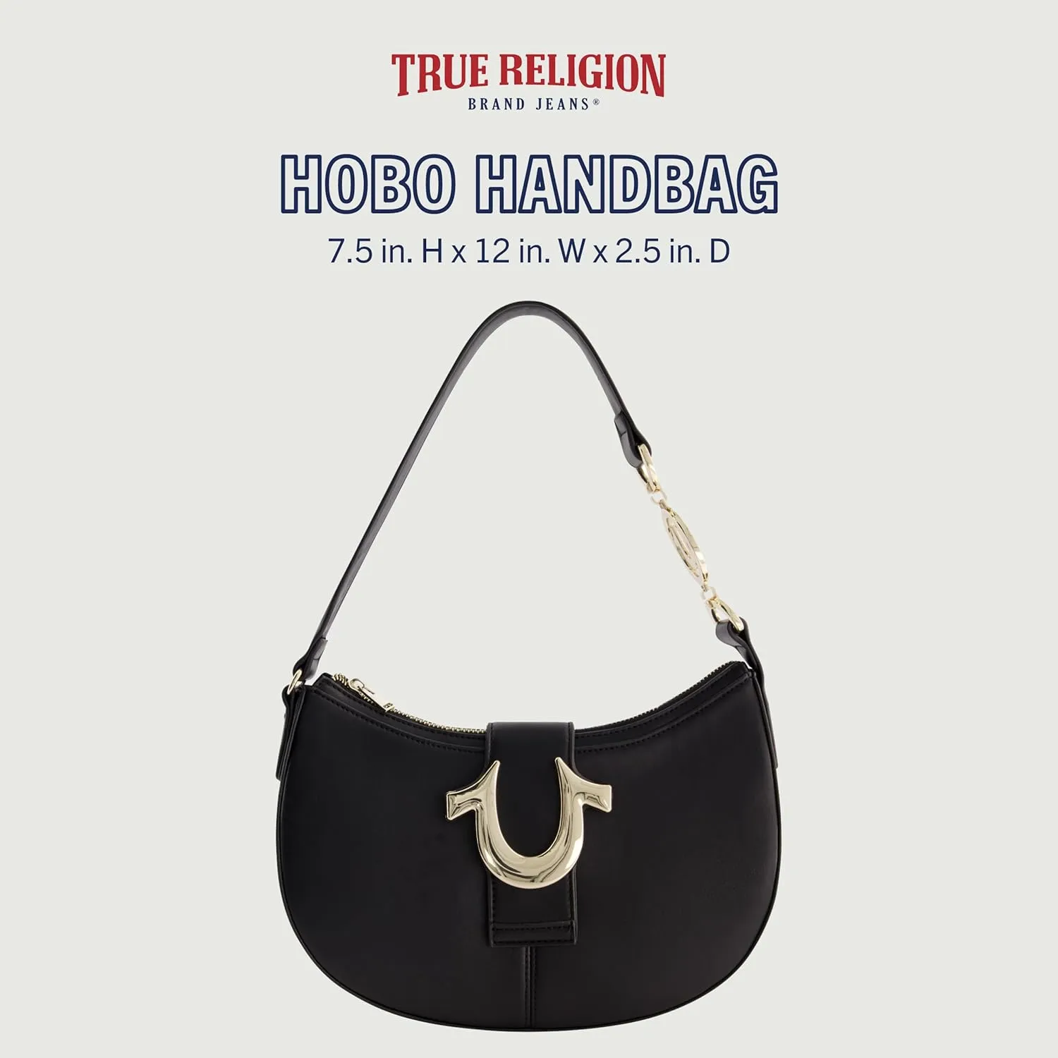 True Religion Women's Shoulder Bag Purse, Crescent Hobo Handbag with Horseshoe Strap