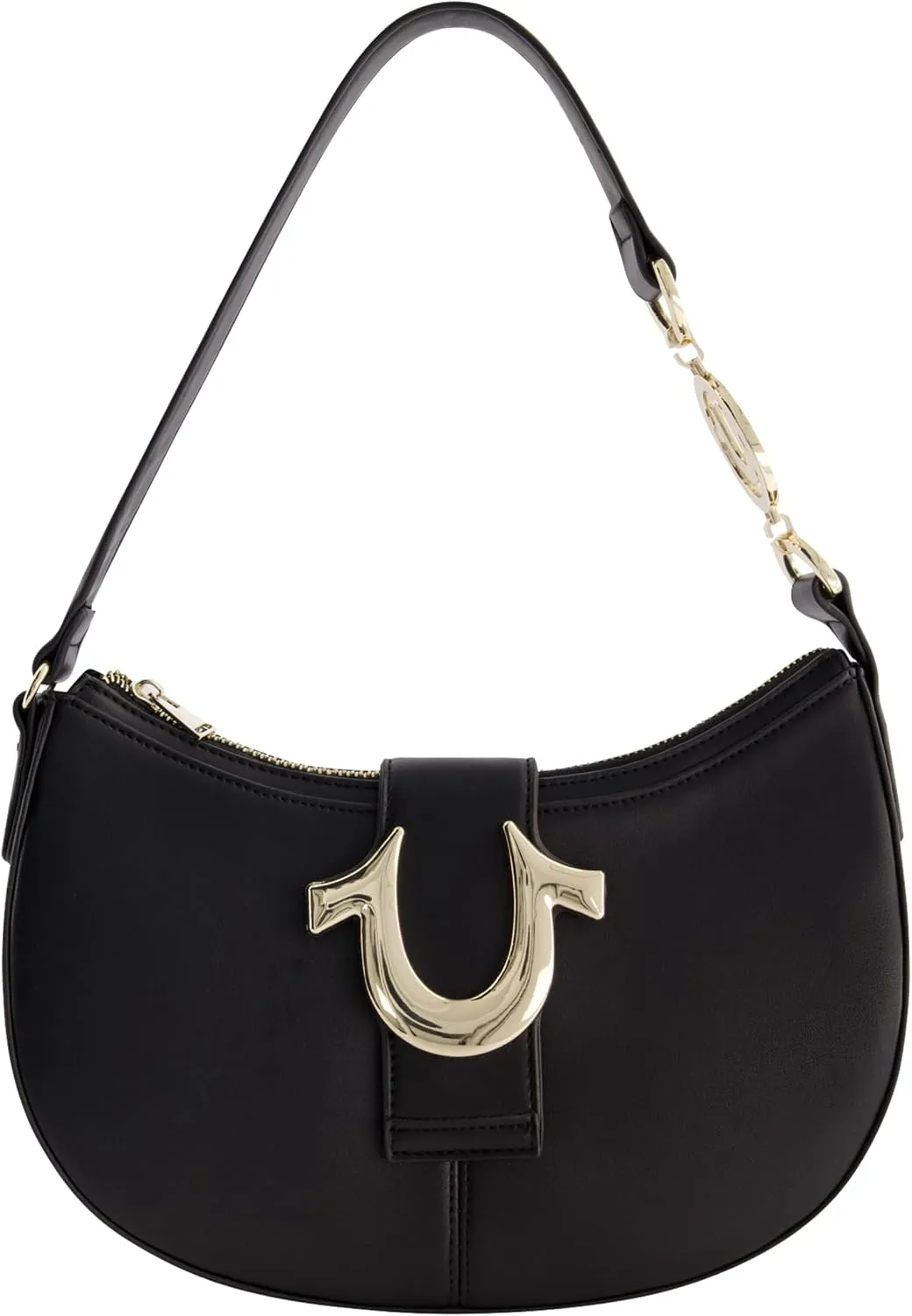 True Religion Women's Shoulder Bag Purse, Crescent Hobo Handbag with Horseshoe Strap