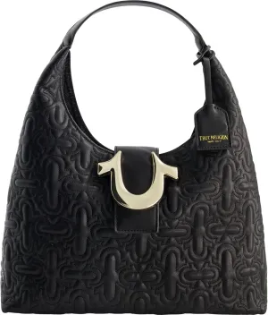 True Religion Women's Shoulder Bag Purse, Medium Quilted Hobo Handbag with Horseshoe Logo
