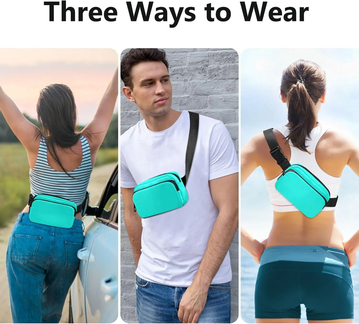 Turquoise Blue Women Fanny Packs Waterproof Large Hip Belt Bag Cute Cross Body Waist Pack