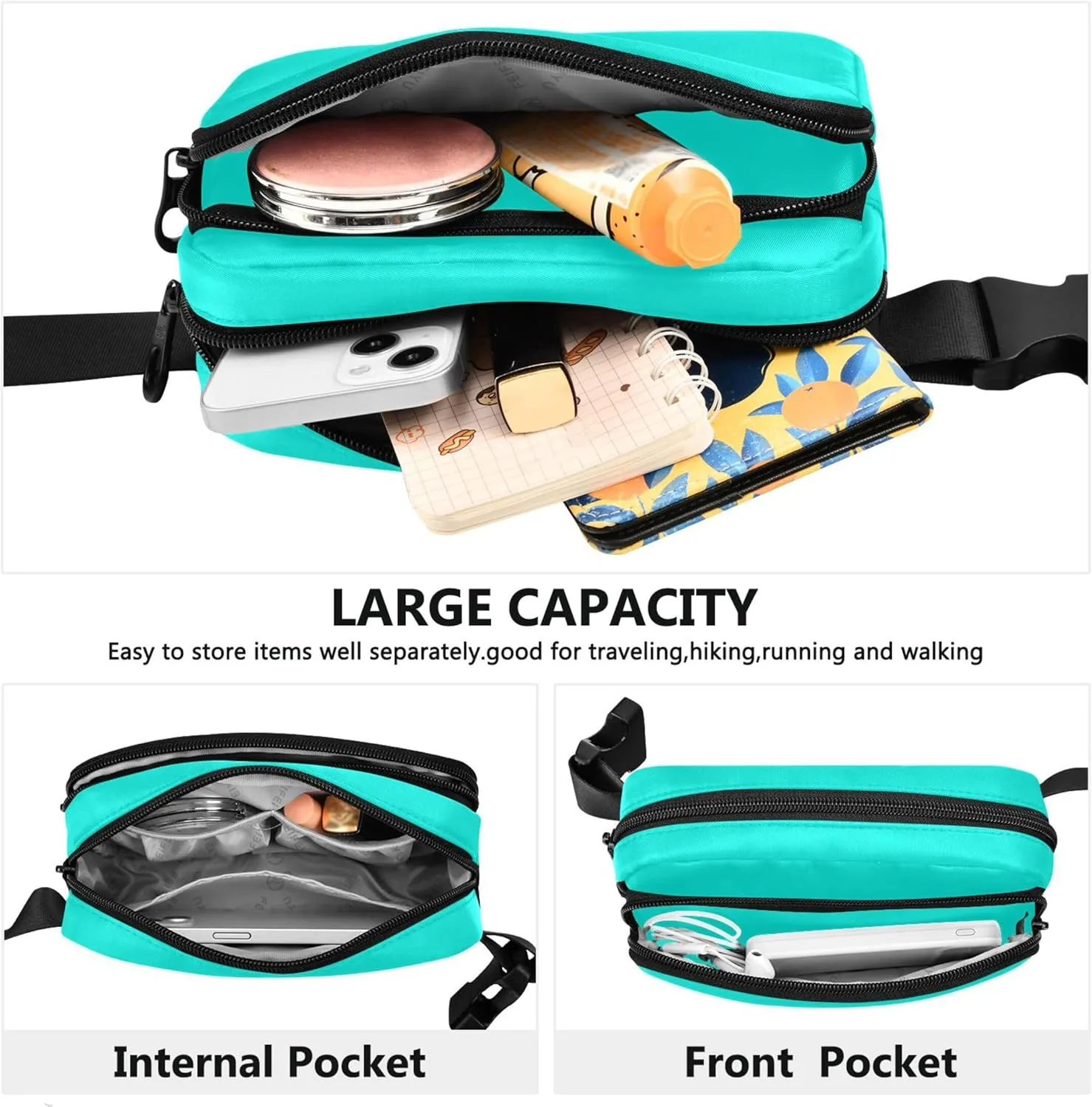 Turquoise Blue Women Fanny Packs Waterproof Large Hip Belt Bag Cute Cross Body Waist Pack