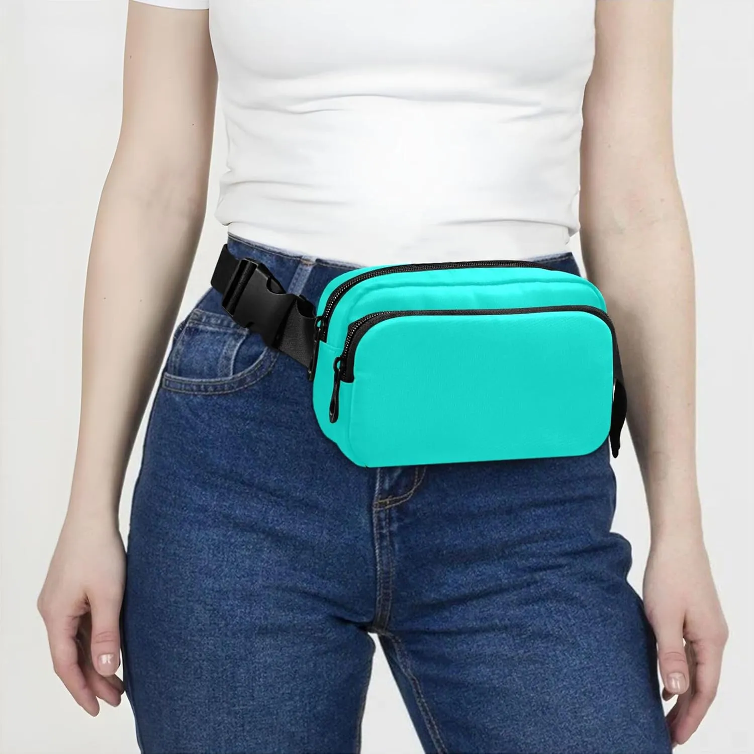 Turquoise Blue Women Fanny Packs Waterproof Large Hip Belt Bag Cute Cross Body Waist Pack