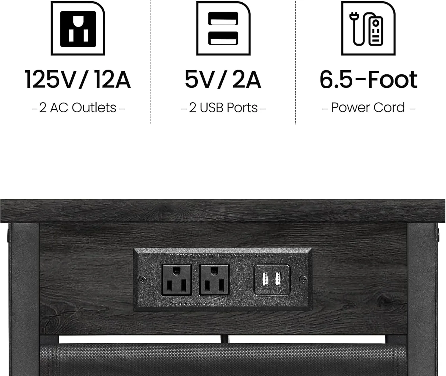 TUTOTAK C Shaped End Table with Charging Station, Side Table for Sofa, Couch Table with Storage Bag, TV Tray Table with 2 USB Ports and Outlets for Living Room, Bedroom, TB01BY024