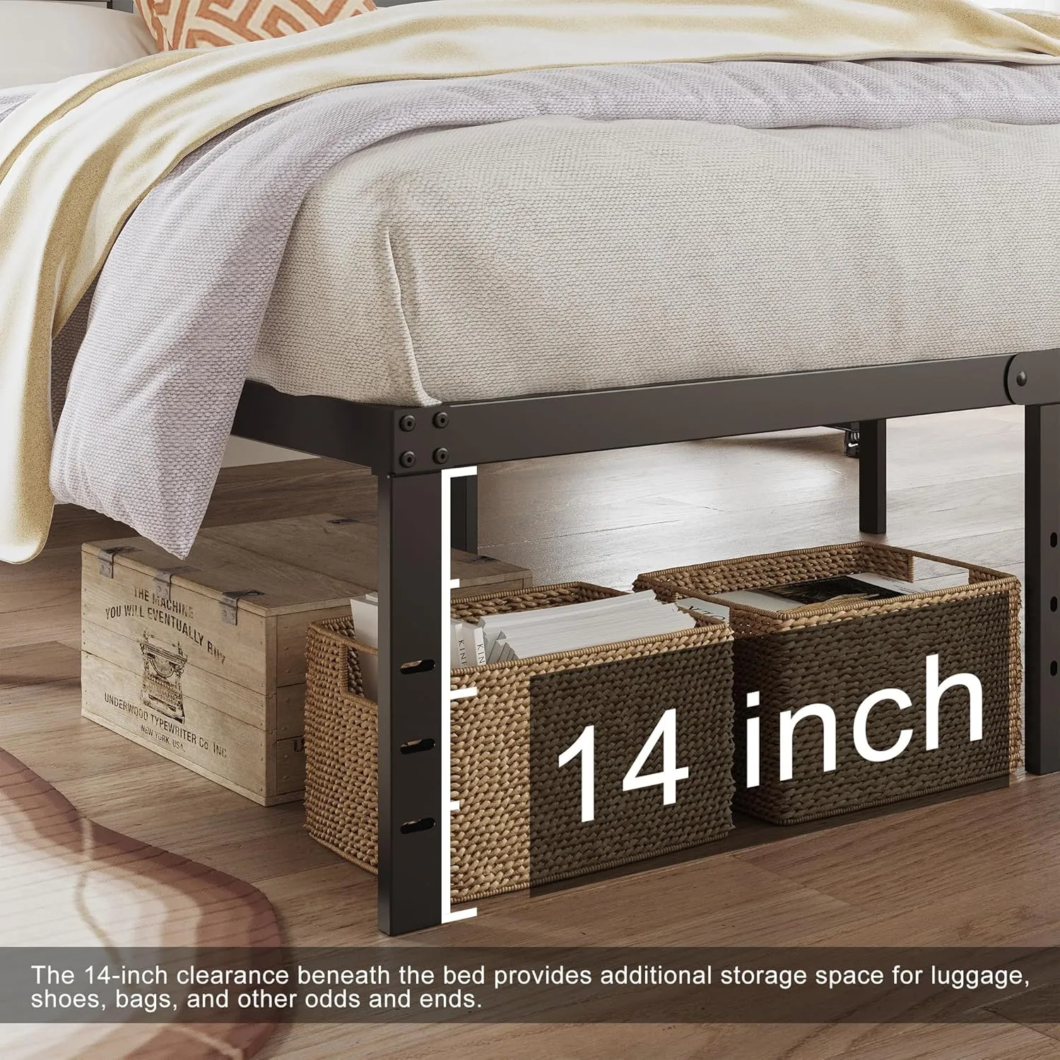 Twin Bed Frames with Headboard 16 Inch, Metal Platform No Box Spring Needed Heavy Duty Steel Slat Mattress Foundation/Easy Assembly/No Noise/Black