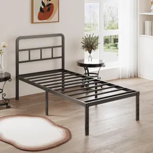 Twin Bed Frames with Headboard 16 Inch, Metal Platform No Box Spring Needed Heavy Duty Steel Slat Mattress Foundation/Easy Assembly/No Noise/Black