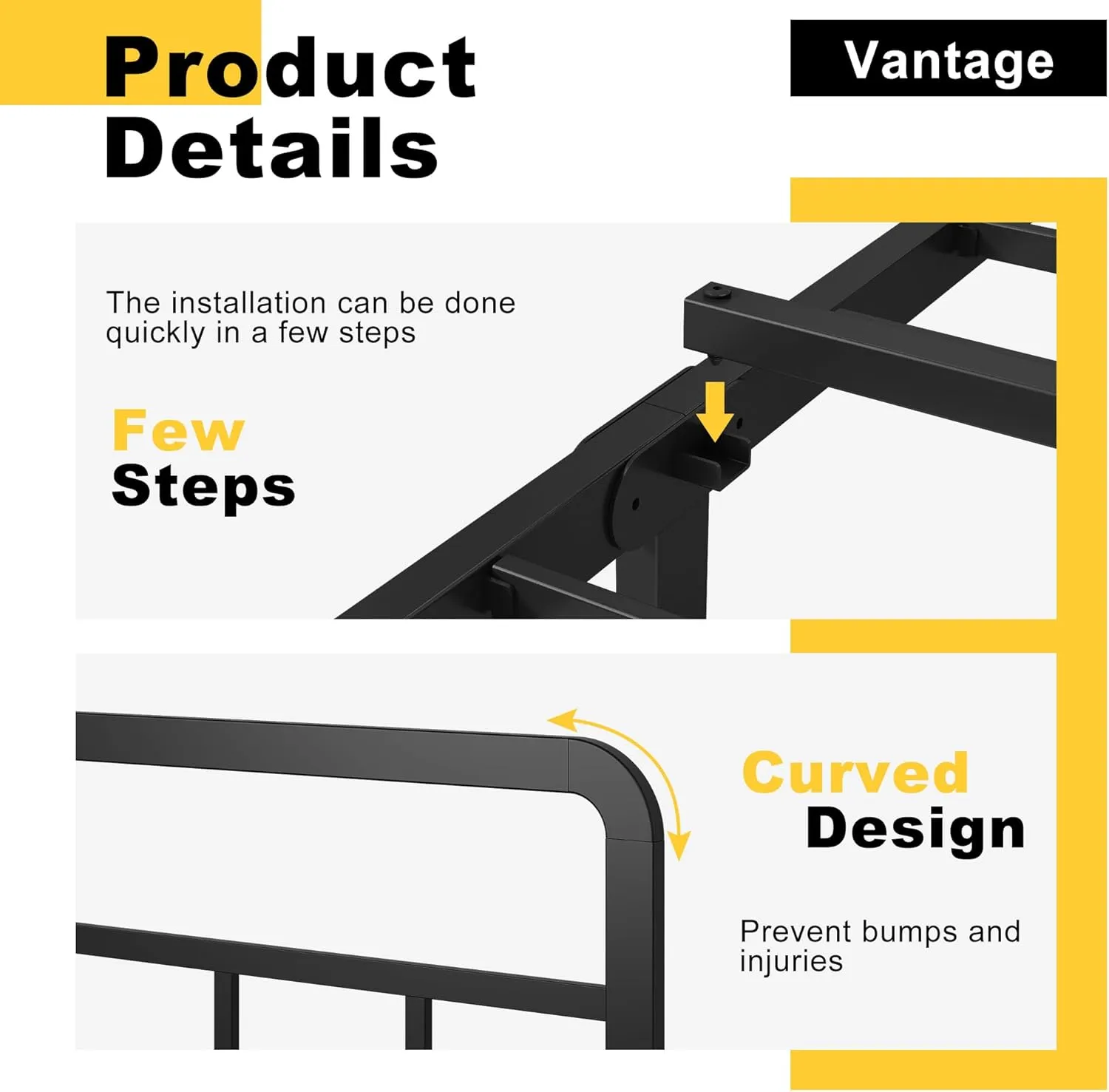 Twin Bed Frames with Headboard 16 Inch, Metal Platform No Box Spring Needed Heavy Duty Steel Slat Mattress Foundation/Easy Assembly/No Noise/Black