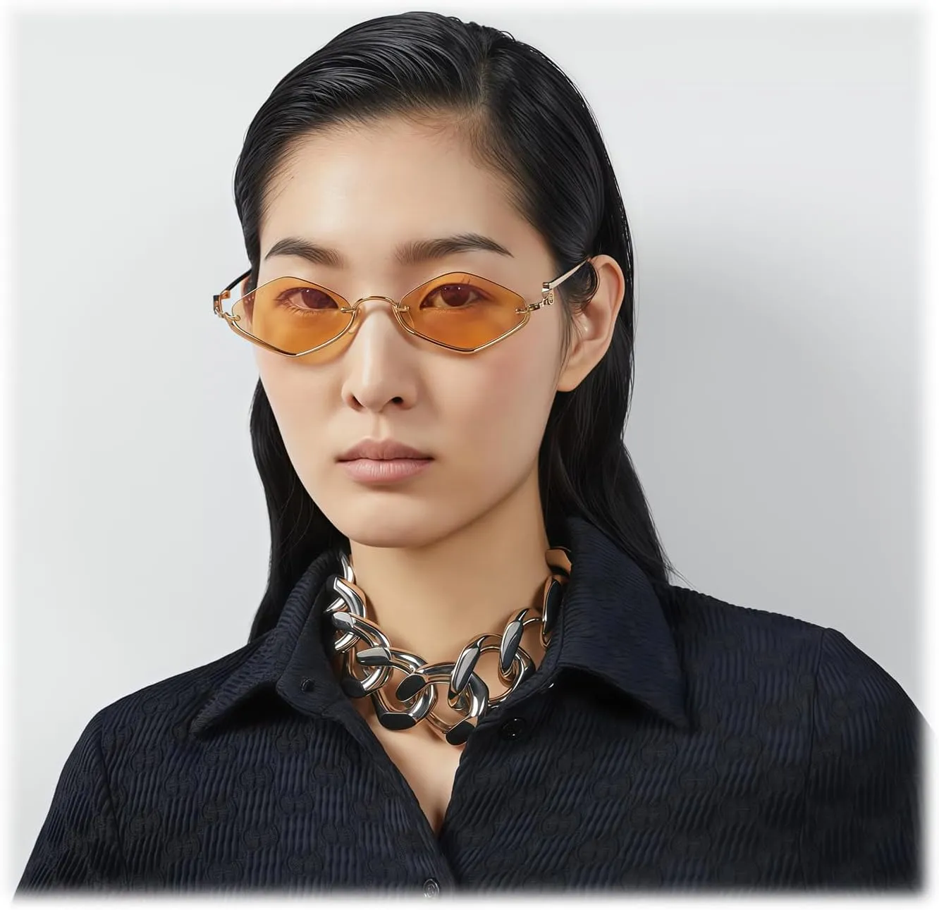 TYA Retro Y2k Sunglasses for Women Men,Trendy Semi-Rimless Sun Glasses Irregular Narrow Gold Sunnies UV400