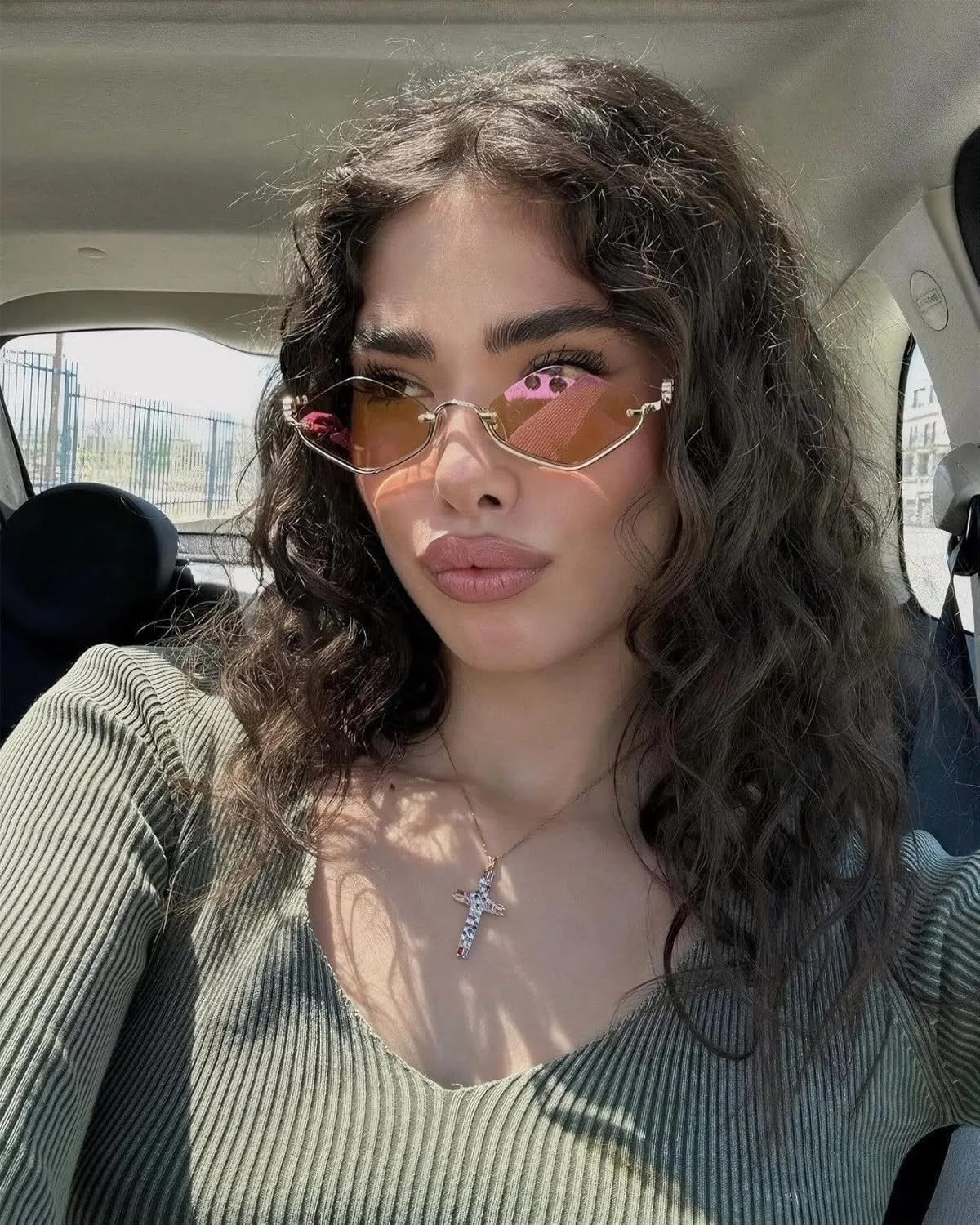 TYA Retro Y2k Sunglasses for Women Men,Trendy Semi-Rimless Sun Glasses Irregular Narrow Gold Sunnies UV400