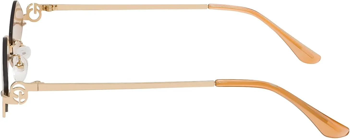 TYA Retro Y2k Sunglasses for Women Men,Trendy Semi-Rimless Sun Glasses Irregular Narrow Gold Sunnies UV400