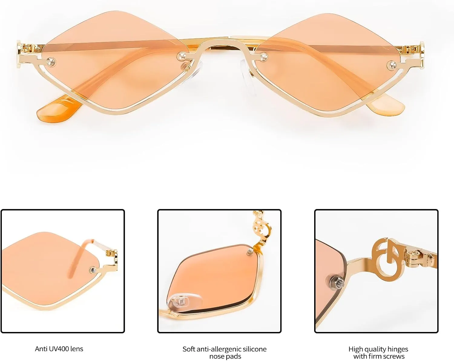 TYA Retro Y2k Sunglasses for Women Men,Trendy Semi-Rimless Sun Glasses Irregular Narrow Gold Sunnies UV400