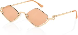 TYA Retro Y2k Sunglasses for Women Men,Trendy Semi-Rimless Sun Glasses Irregular Narrow Gold Sunnies UV400