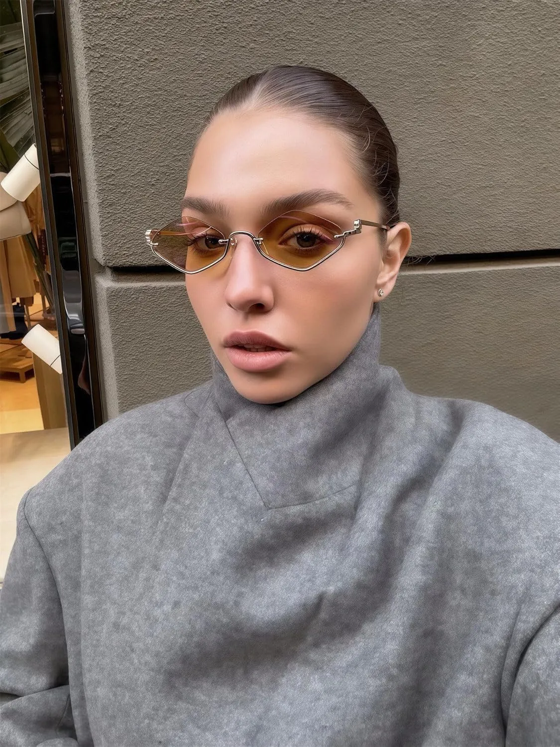 TYA Retro Y2k Sunglasses for Women Men,Trendy Semi-Rimless Sun Glasses Irregular Narrow Gold Sunnies UV400