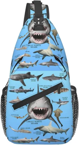 Types Of Sharks Educational Blue Ocean Shark Lovers Chest Sling Bag Crossbody Shoulder Backpack Bag Gym Cycling Travel Hiking Daypack Cross Bag