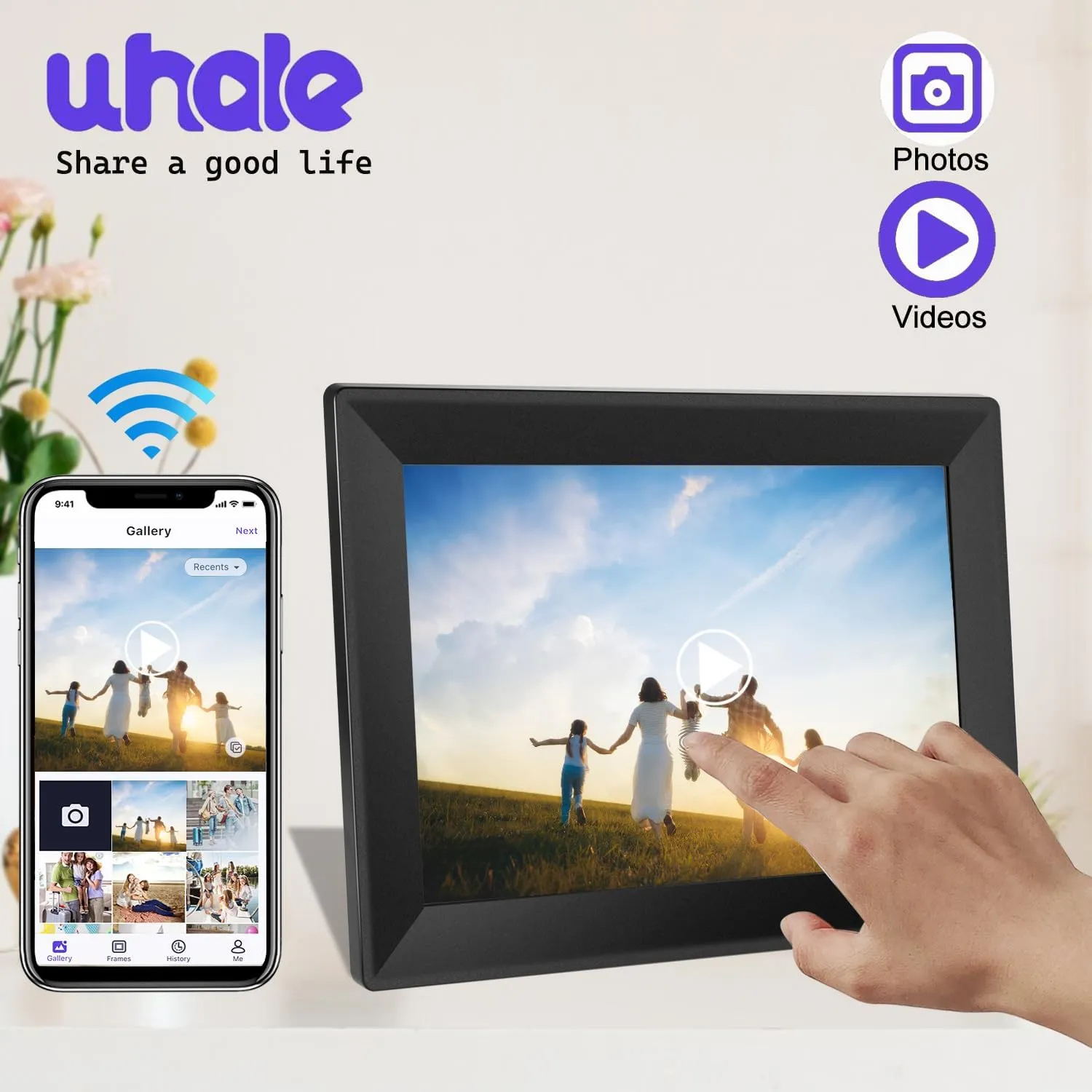 Uhale 10.1Inch Digital Picture Frame, HD IPS Touch Screen WiFi Photo Frame Electronic for Mothers Day Gi-fts, 16GB Memory, Auto-Rotate, Digital Frame Share Photos/Videos Instantly via Uhale