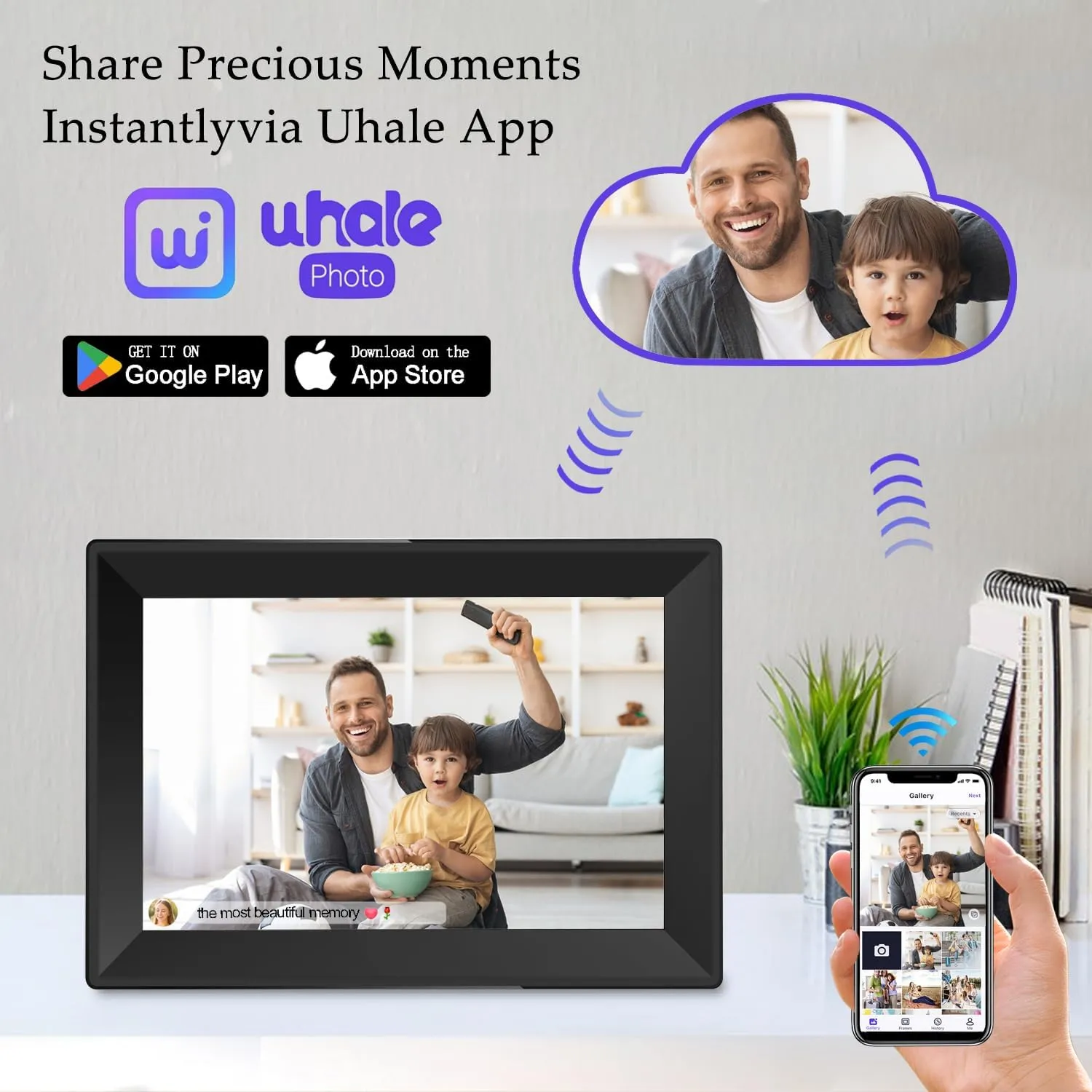 Uhale 10.1Inch Digital Picture Frame, HD IPS Touch Screen WiFi Photo Frame Electronic for Mothers Day Gi-fts, 16GB Memory, Auto-Rotate, Digital Frame Share Photos/Videos Instantly via Uhale
