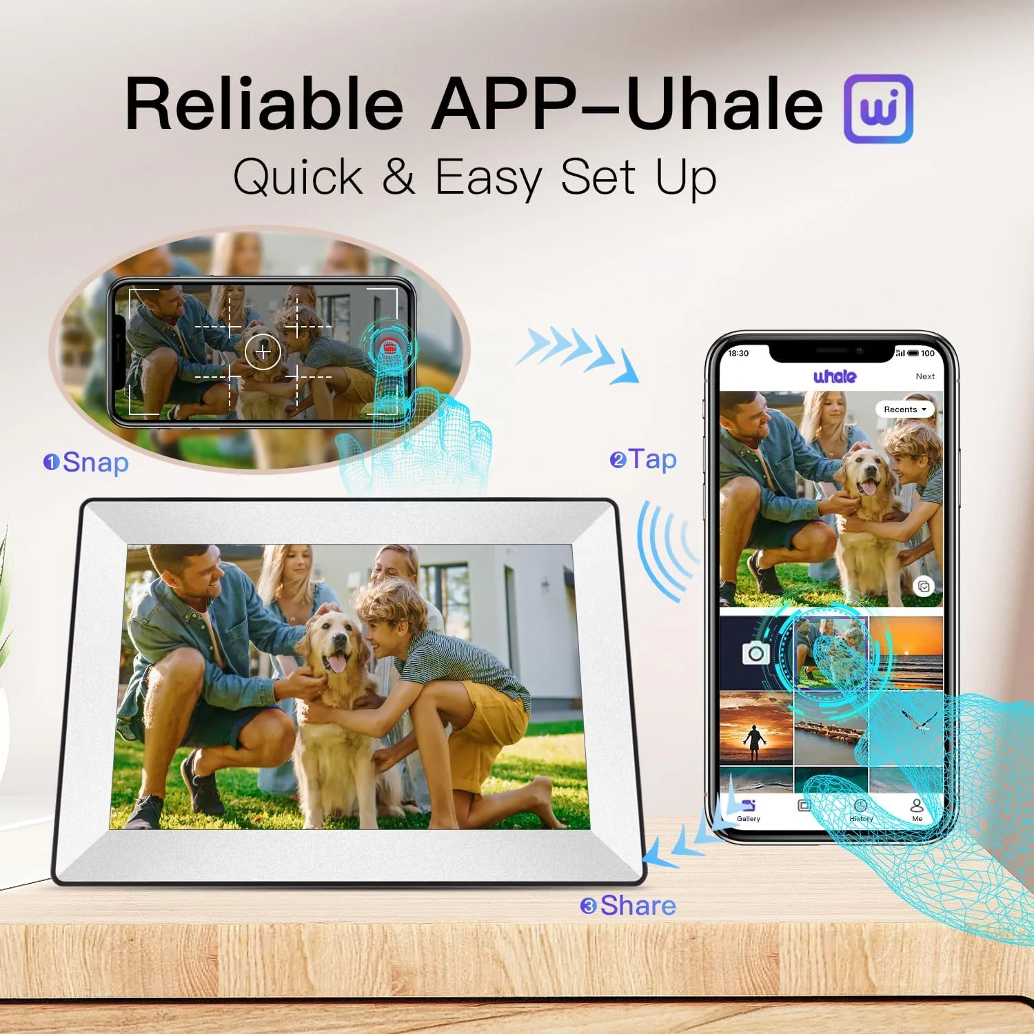 Uhale 10.1inch Digital Picture Frame WiFi Smart Digital Photo Frame 1280 * 800 IPS HD Touch Screen, 16GB Memory, auto-Rotate, use “Uhale”APP Instantly Shares Photos and Videos-Best Gift
