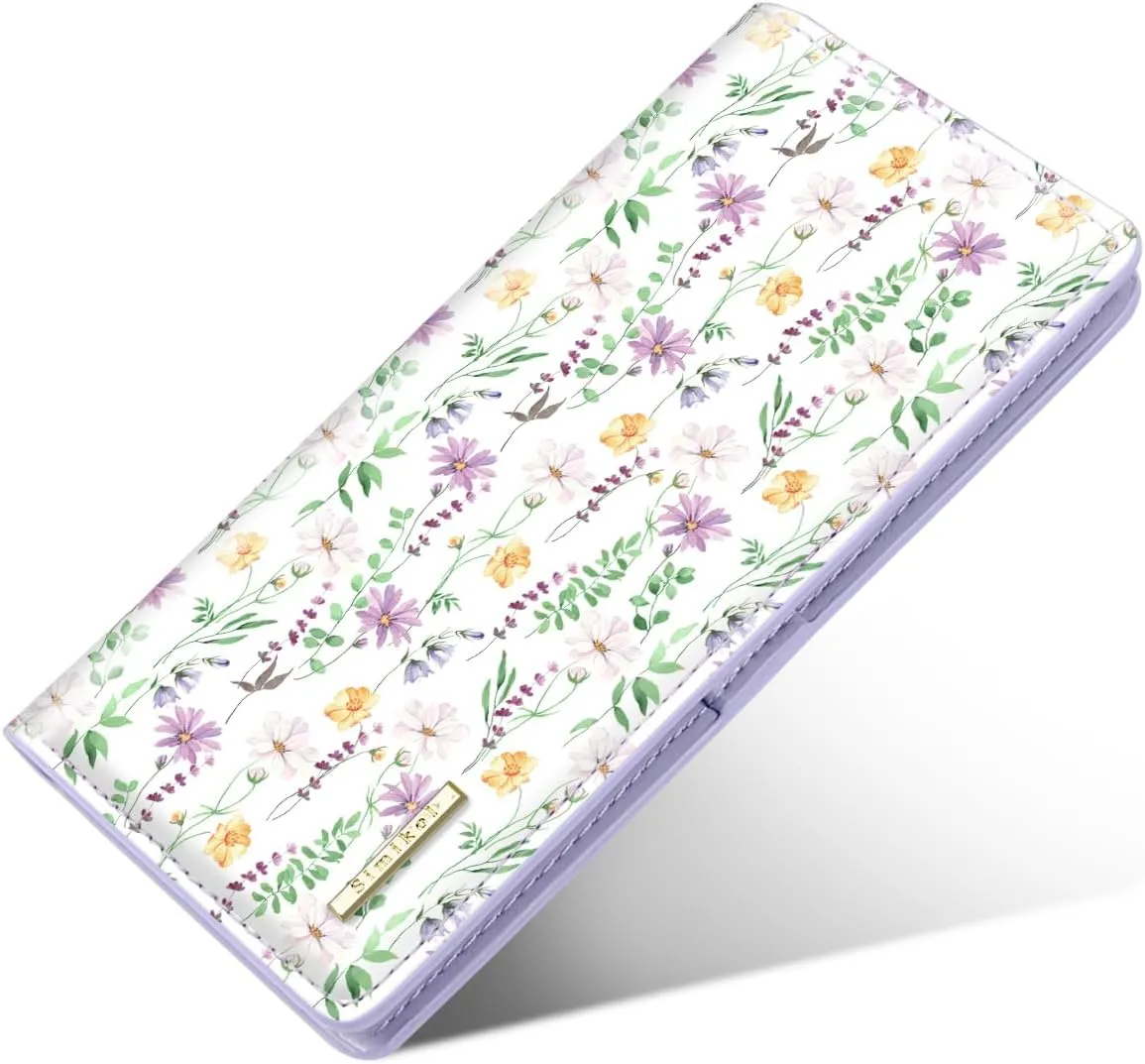 Ultra Slim Womens Wallet Minimalist Thin Long Leather Bifold Wallet RFID Blocking Card Holder Organizer with Zipper Coin Pocket Ladies Girls Gift Purse, White Daisy