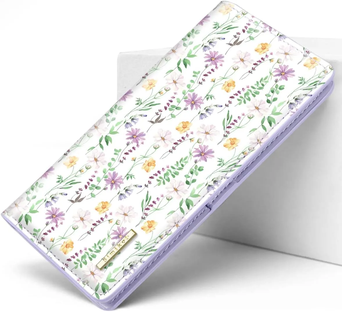 Ultra Slim Womens Wallet Minimalist Thin Long Leather Bifold Wallet RFID Blocking Card Holder Organizer with Zipper Coin Pocket Ladies Girls Gift Purse, White Daisy