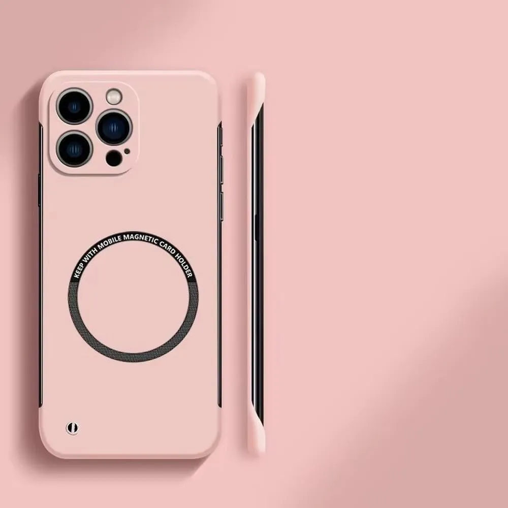 Ultra Thin Hard PC Magnetic Frameless Phone Case for iPhone 16 Pro Max 15 14 13 12 11 Pro Max Matte Color Solid Cover,Pink,for iPhone 14