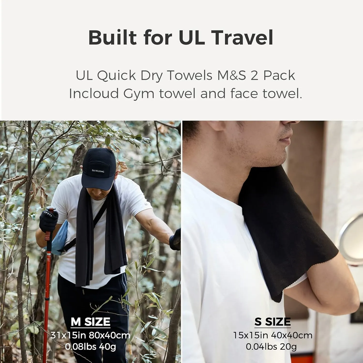 Ultralight Quick Dry Towel - Medium&Small 2 Pack Microfiber Towels with Compact Packable Pocket for Lightweight Backpacking Travel, Beach, Gym, Camping & Hiking(Orange, M&S 2 Set)